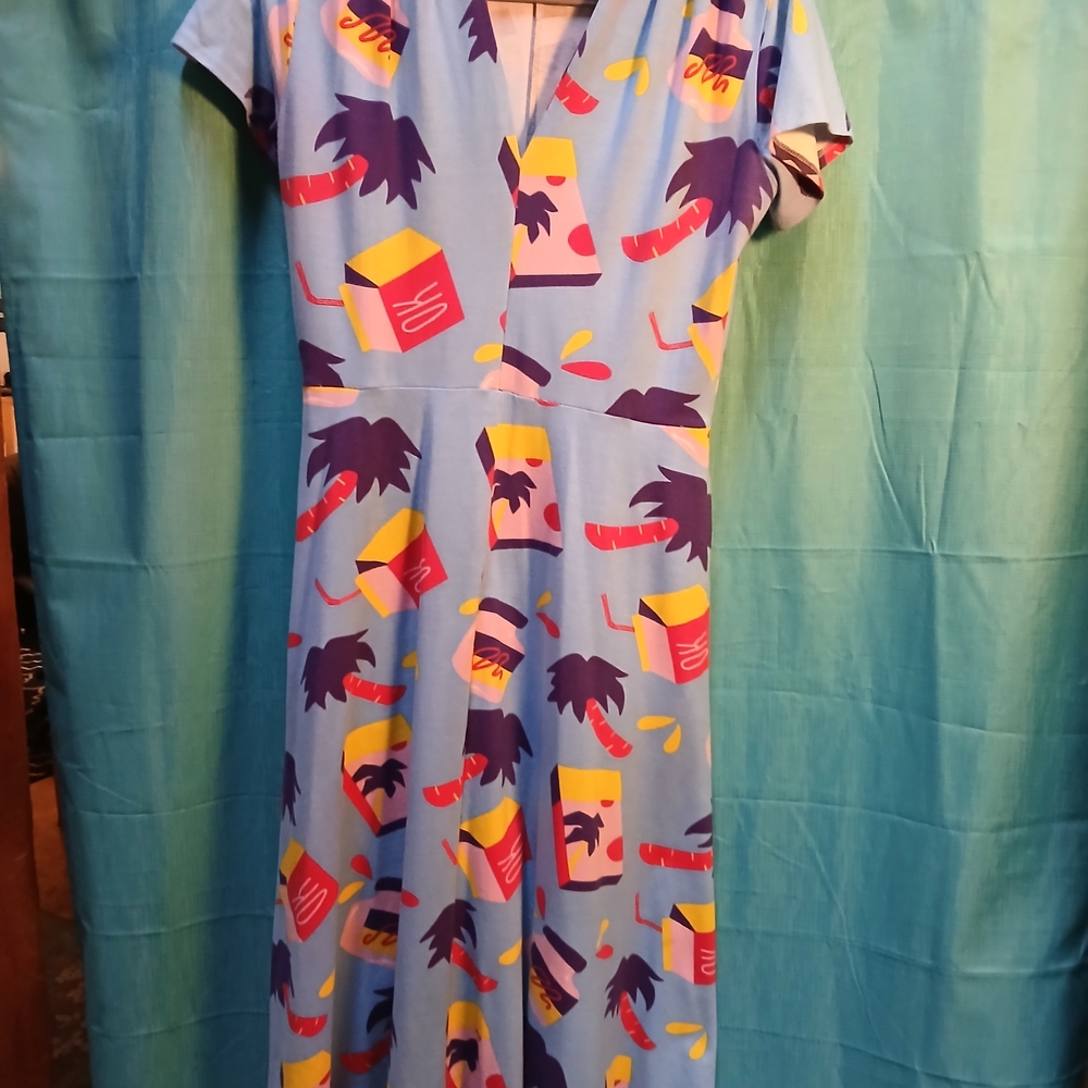 Nooworks Blue Dress with Colorful Tropical Print